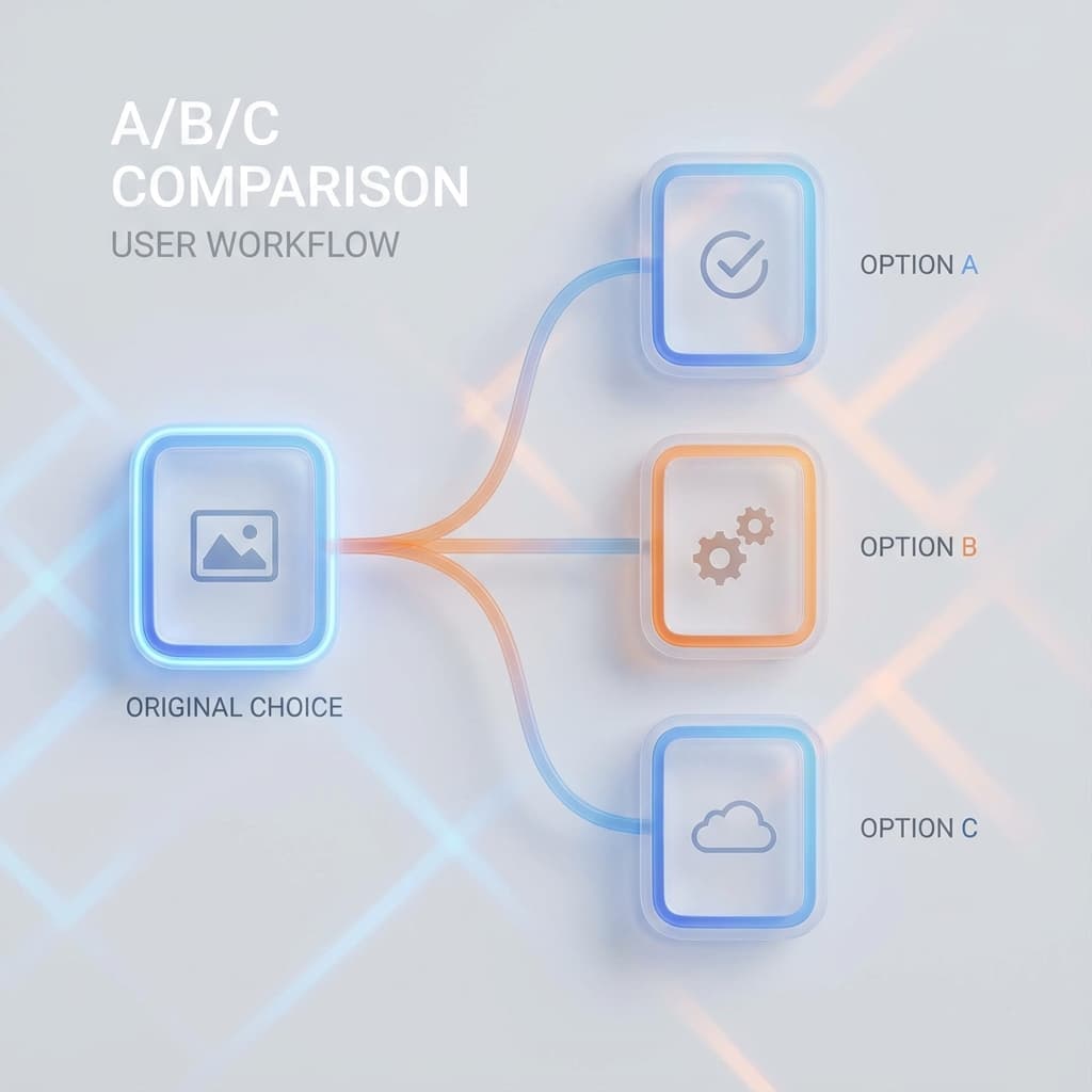 Workflow showing simultaneous comparison of 3 photo enhancer models.